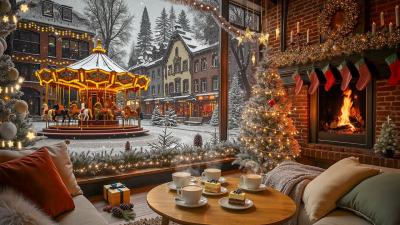 Christmas Ambience with WinterJazz Smooth Coffee Shop Jazz Music  Crackling Fireplace for Relax