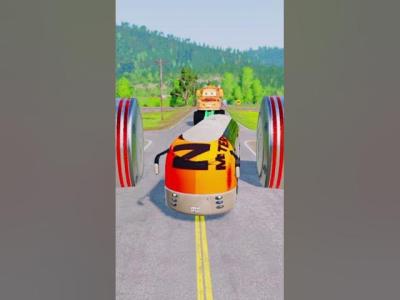 Colorful Trucks  City Buses vs Giant Bollards Crash  BeamNG.Drive shorts viralshor