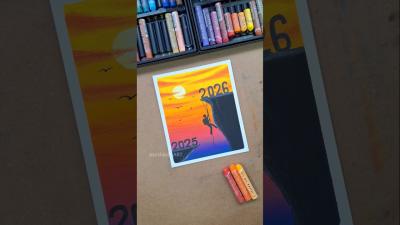 From 2025 to 2026  Never Give Up  Oil Pastel Motivational Art