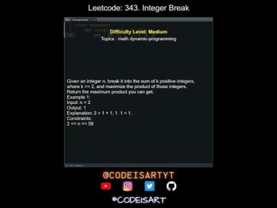 Leetcode 343. Integer Break in Python  Python Leetcode  Python Coding Tutorial  Python Code ASMR