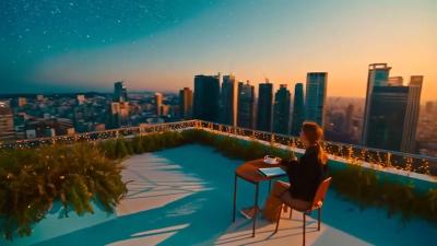 Lofi Rooftop Night  Chill Mix with Ambient Rain