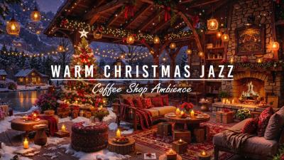 Warm Christmas Fireplace Ambience Christmas Jazz Music in a Cozy Winter Coffee Shop for Deep Sleep