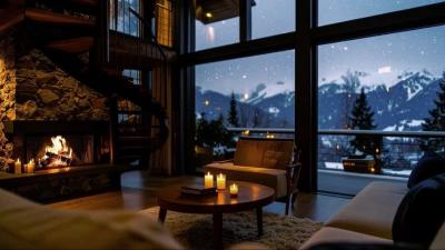 Calm Snowy Cabin Morning  Soft Piano Music  Fireplace for Sleep and Focus