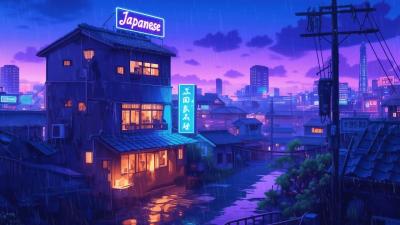   Calm Study Music  Lofi Hip Hop for Sleeping  Relaxing  Rain Night  The Japanese Town
