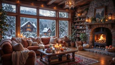  Cozy Cabin Ambience  Crackling Fireplace Sound  Falling Snow  Relaxing Winter To Sleep  Study
