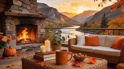 Cozy Fireplace Jazz in the Autumn Mountains Smooth Jazz Ambience Morning Vibes