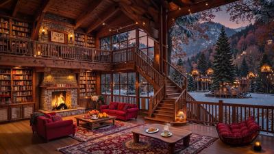 Cozy Winter Cabin Ambience Elegant Jazz  Fireplace Ambience for Comfort and Peace