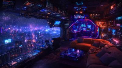 Cyberpunk City Storm  Night Rain and Thunder Ambience 