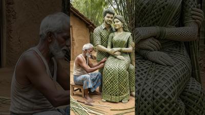 Grandfather created a Romantic scene of thalapathy vijay and Samantha Ruth artandcraft artwork