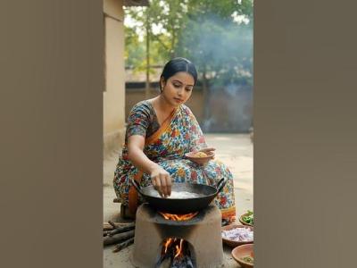 Homemade cooking on a village clay stove. shorts recipe cooking VillageKitchen