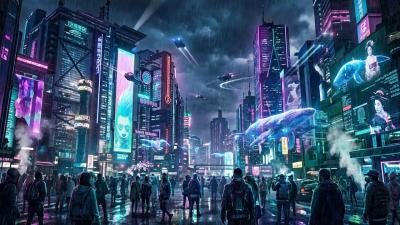 Most Cyberpunk City in the World  Neon Future Mega City  SciFi Cyberpunk Ambience