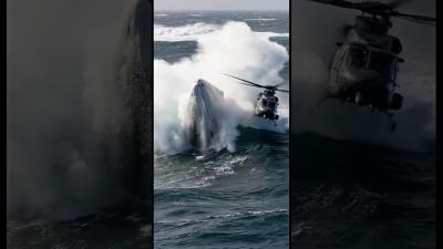 pov helicopter help a white whale on ocean surface
