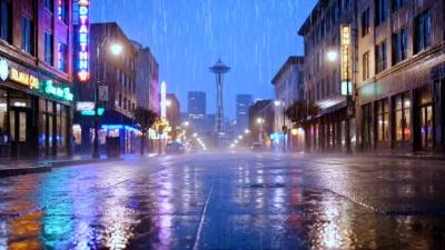   Seattle Night Rain Sounds for Sleep  Deep Relaxing Rain  City Ambience 