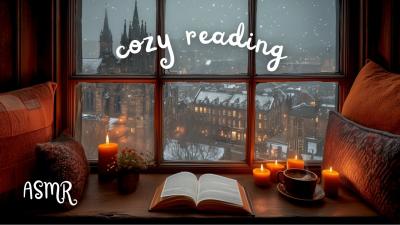 Snowy Winter Evening Reading  Cozy Ambience with Fireplace  Candlelight