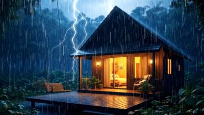 Stormy Night in a Forest Cabin Rain  Thunder Ambience  HEAVY RAIN  RAIN SOUNDS  STROMY NIGHT
