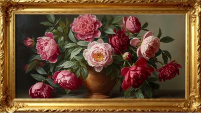 Tranquil Peony Still Life  4K Oil Painting Wallpaper for Peaceful Homes  4K Frame TV Art