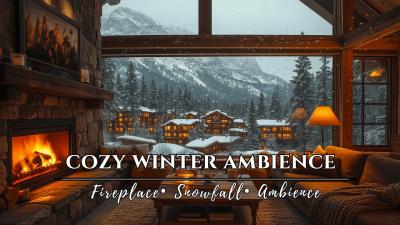 Warm Winter Jazz Fireplace  Relaxing Cabin Ambience with Calm Piano  Crackling Fire