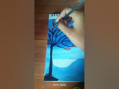windy Autumn Tree by the lack  simple watercolor painting tutorial for beginners