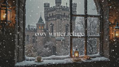 Winter Castle Window   Cozy Snow Ambience  Dark Academia Winter Study