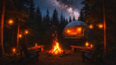  Campfire in the Forest at Night  8 Hours of Relaxing Fire Sounds for Sleep CRACKLING FIREPLACE