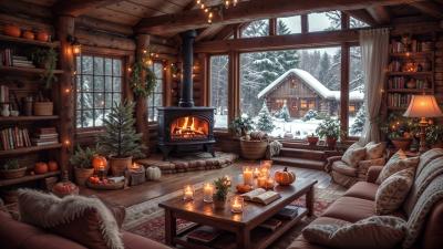  Cozy Cabin Ambience  Crackling Fireplace Sound  Falling Snow  Relaxing Winter To Sleep  Study