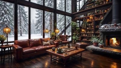  Cozy Cabin Ambience  Crackling Fireplace Blizzard Sounds  Snow Falling for Sleep  Relaxation