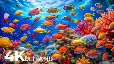 DREAM AQUARIUM 4K  Marine Life Sea Animals and Coral Reef  Fish Tank Sounds for Deep Sleep 65