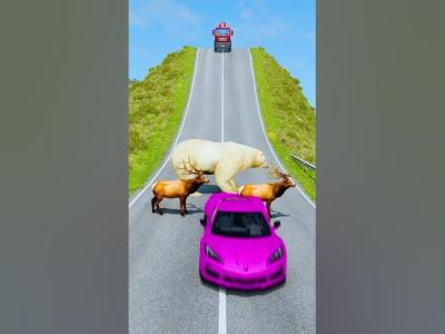 Flatbed Cargo Truck VS Deer  Polar Bear Characters  BeamNG.Drive