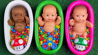 Full of 3 Rainbow BathTubs Candy with MMs  Magic Slime Cutting Video