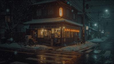 Snowy Night Café in Japan   Cozy Lofi for Relax Study  Sleep