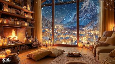 Soothing Winter Cabin Vibes Soft Piano Music  Fireplace Sounds for Sleep