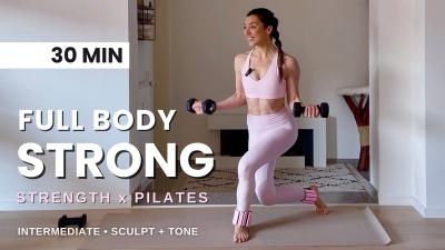 30 MIN FULL BODY POWER STRENGTH x PILATES WORKOUT  Tone  Sculpt with Dumbbells Intermediate