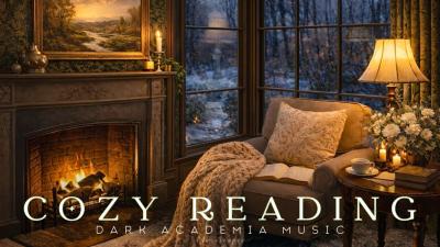 Cozy Winter Reading Nook  Dark Academia Piano  Fireplace Ambience for Study Relaxing  Sleep
