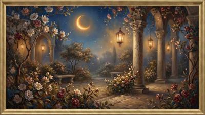 Ramadan Night Ambience Animated رمضان كريم 4K  Framed Art TV Wallpaper 4K  Oil Painting
