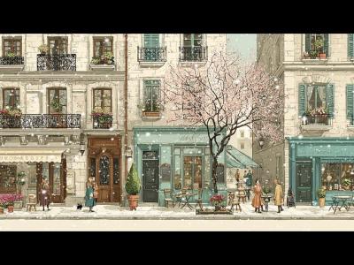 Snowy Paris Town  Winter Ambience with Gentle Vintage Jazz