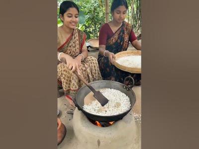 Traditional Muri fried in the villages open oven  shorts cooking recipe MuriMaking