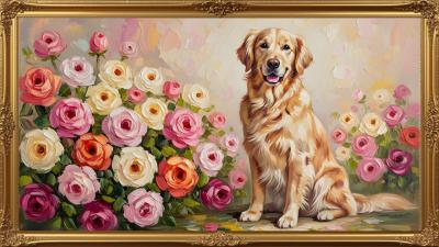 Vintage Dog Painting Valentine Frame TV Art 4K  Gold Frame TV Screensaver