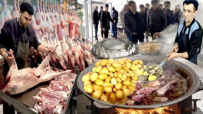 BIGGEST UZBEKISTAN LAMB BLACK SOUP MAKING  30 LAMBS COOKS EVERYDAY FOR JIZZ SHORVA  OSH PILAF