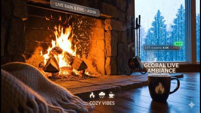 Cozy Fireplace  Heavy Rain 247 Deep Relaxation Sleep  Calm Ambiance