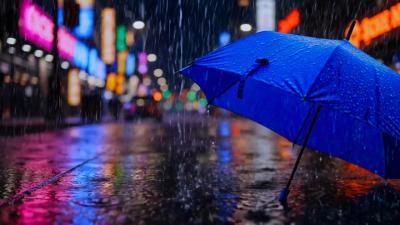 Deep Sleep  Stress Relief  Calm Night Rain on Neon City Streets with Umbrella Ambience Sounds