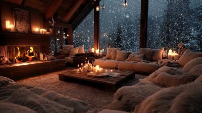 Fireplace  Piano Music  Peaceful Winter Night Ambience for Stress Relief  Deep Sleep