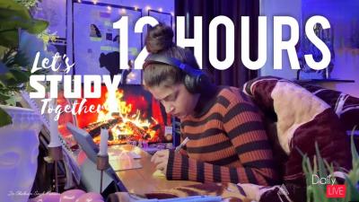  LIVE12HOURS STUDY WITH ME Deep Focus session  cozy Fireplace brown noise AmbienceNEETPG