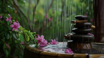 No Ads Relaxing Soft Piano Music  Gentle Rain on Bamboo Water Fountain  Deep Rest  Sleep Music
