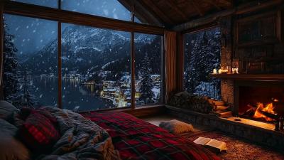 Peaceful Nights Snowfall  Crackling Fireplace Ambiance for Deep Sleep Cozy Up in Warmth