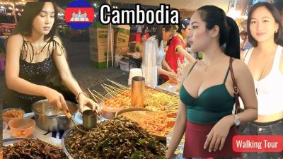 Popular Street Food Collection in Phnom Penh  Cambodia Street Walk Tour  Weekend Night Market Walk
