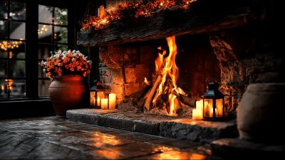 Rustic Fireplace Ambience 4K 12 Hours with Soft Crackling Logs for Relaxation  Stress Relief