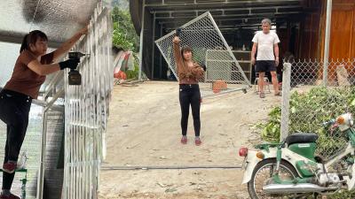 The girl created the gate and the transparent walls.