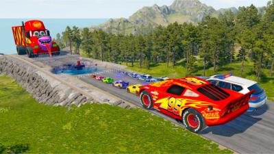 TRANSPORTING PIXAR CARS  FRUITS WITH COLORED  JOHN DEERE vs CLAAS vs TRACTORS  BeamNG.drive 983