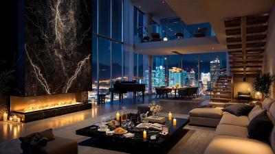 4K Las Vegas Night Ambience Cozy Apartment with Soft Jazz Piano Music for Deep Sleep