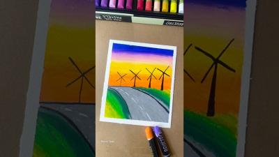  Easy Road Scenery Painting  SunsetLandscape with Oil Pastels art painting drawing